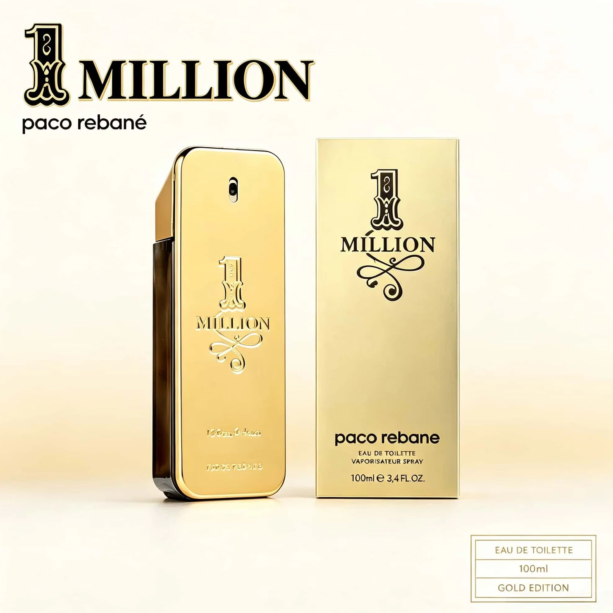 Wine&Beer Mouton - パコラバン 1ミリオン オードトワレ ユニセックスフレグランス 100ml 高級感のあるゴールドメタリックの長方形ボトル