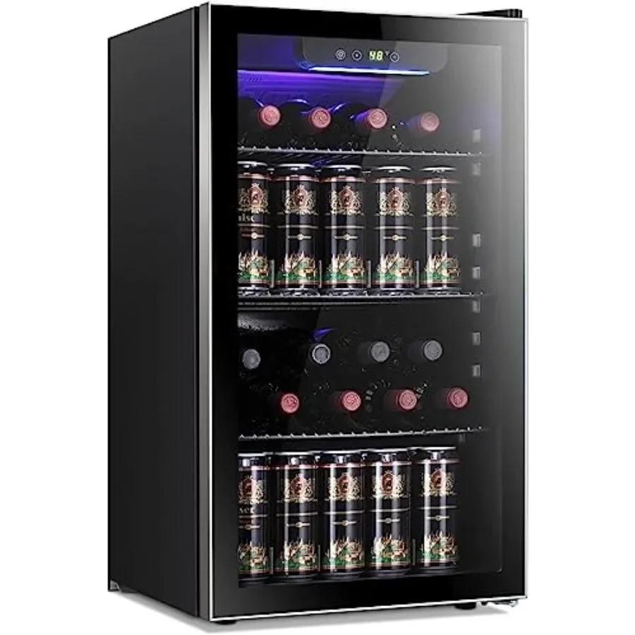 Beer Wine Zone - 26本収納 130缶収納 ワインクーラー/キャビネット 飲料冷蔵庫 ミニワインセラー ビール/ソーダ用