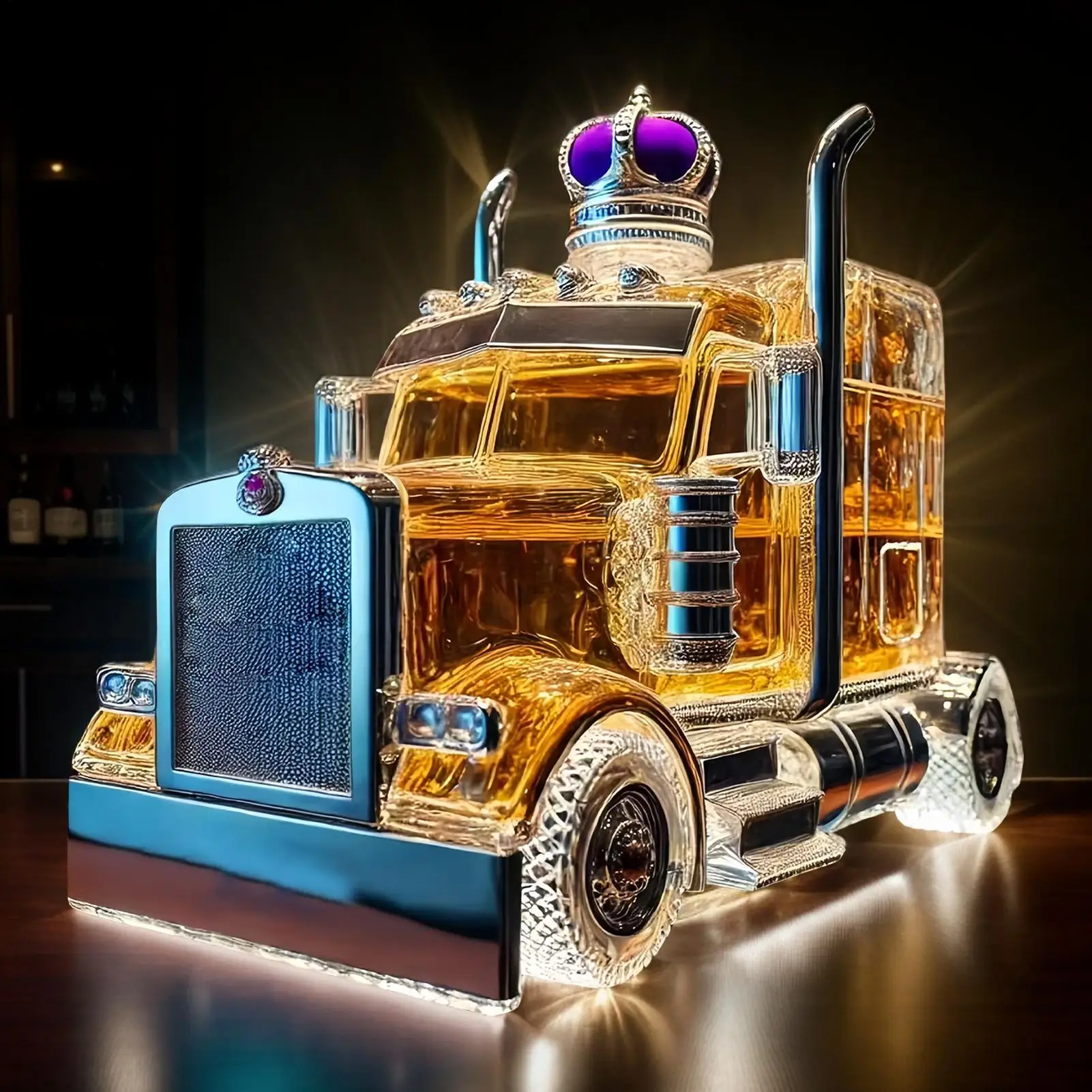 車のガラス製ワインボトル型ハーフトラック型ウイスキーデカンタ - Wine Beer Truck のレビューと価格