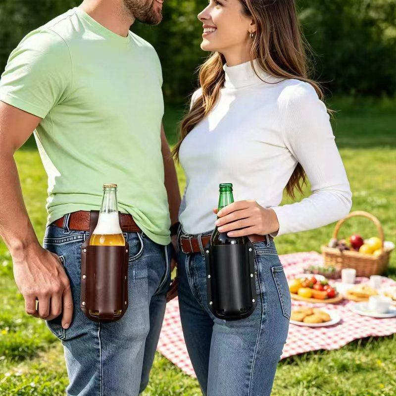1個入りプレミアムレザービールボトル・缶用ウエストホルダー、 - Wine In Beer Glass のレビューと価格