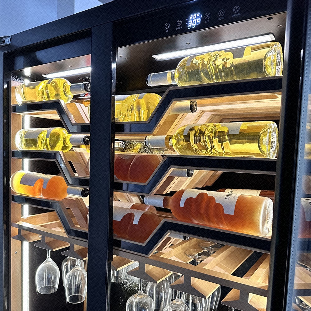 二つの強化ガラス扉、電池式加熱機能付き電動ワインクーラー、高 - Beer Wine Zone のレビューと価格